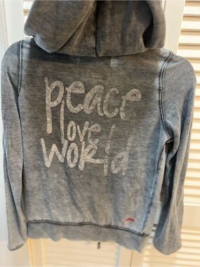 Love Kids Hooded Jacket in Heather Gray with 'Peace Love World' Graphic